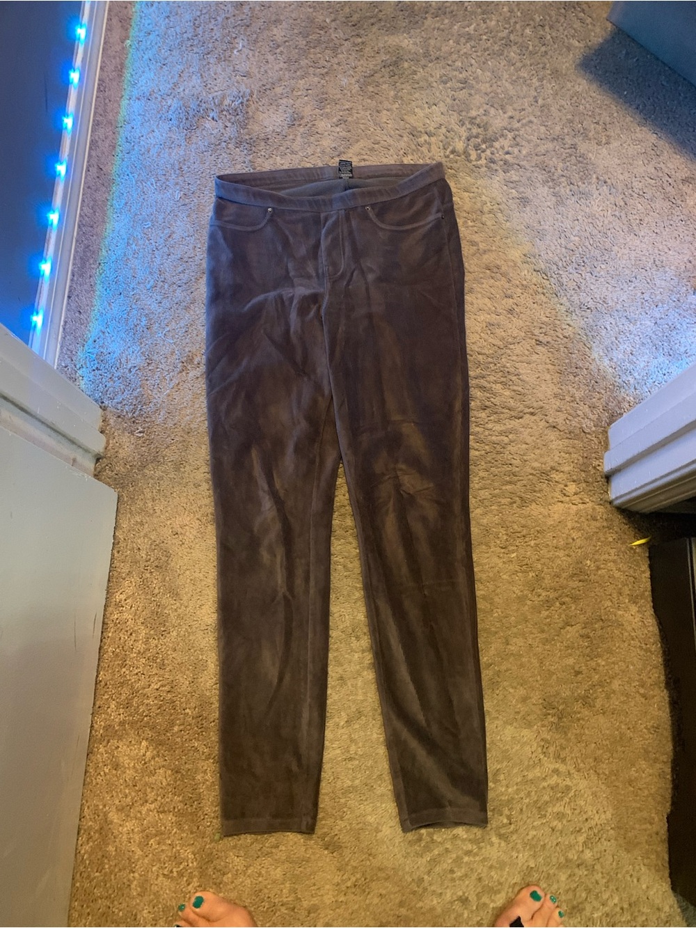 HUE Dark Grey Velvet-Look Skinny Leggings